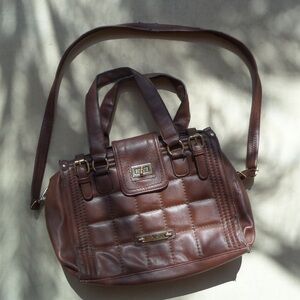 Versace Brown Leather Satchel with Polished Finish